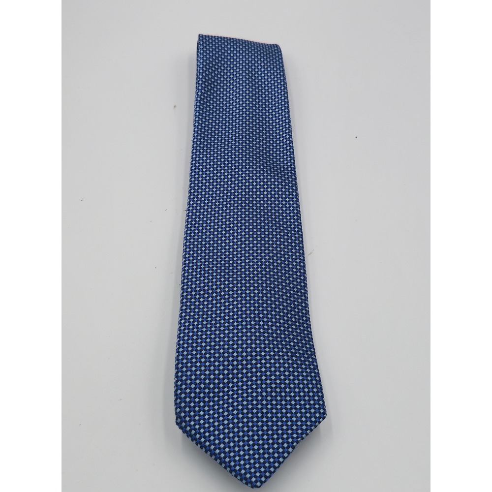 Charvet Place Vendome Blue Micro Check Silk Tie Made in France Geometric Mens